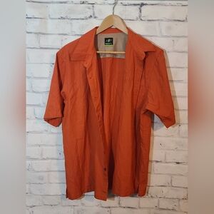 Nordic Track Men's Orange Button Down Short Sleeve Shirt Large